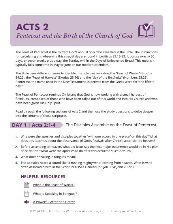 Acts 2: Pentecost and the Birth of the Church of God