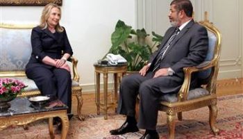 U.S. Secretary of State Hillary Clinton meets with Egyptian President Mohammed Morsi in July 2012. (U.S. State Department photo; public domain.)