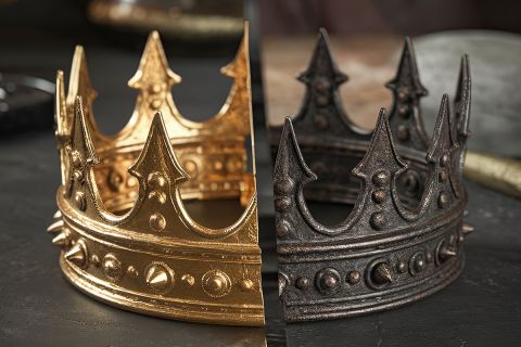 Graphic of a divided crown, part golden and part dark, to illustrate the article A Kingdom Divided Against Itself Cannot Stand