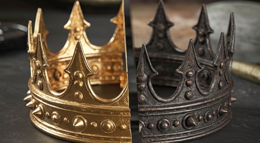 Graphic of a divided crown, part golden and part dark, to illustrate the article A Kingdom Divided Against Itself Cannot Stand