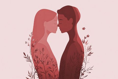 Illustration of a girl and guy face-to-face to illustrate the article Relationship Expectations