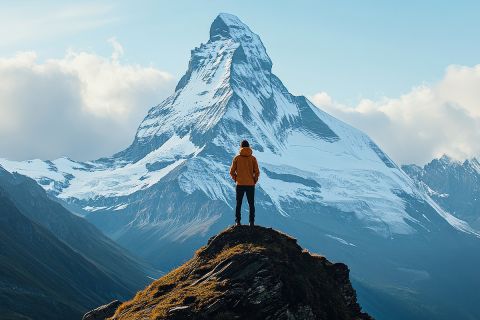 Photo of a climber looking into the distance at a massive mountain peak to illustrate the article Trusting God in Times of Uncertainty.