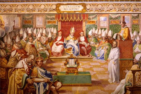 Ancient painting representing the Council of Nicaea to illustrate the article 