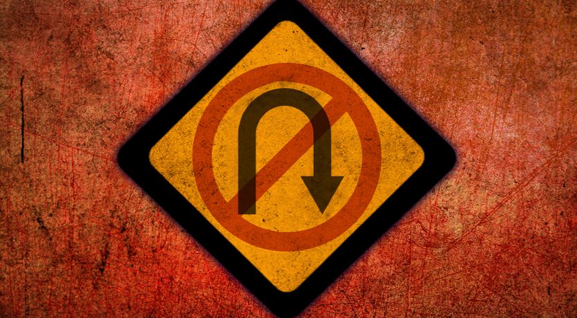 Graphic of a stylized no U-turn sign to illustrate the article Are We at the Point of No Return?