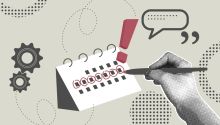 Stylized graphic of a  hand marking a calendar with a large red exclamation mark to illustrate the article Is Every Day the Sabbath?