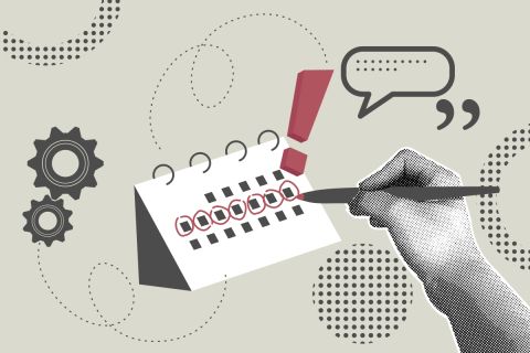 Stylized graphic of a  hand marking a calendar with a large red exclamation mark to illustrate the article Is Every Day the Sabbath?