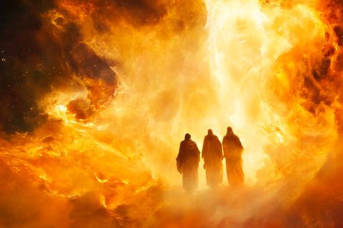 Illustration of three men in a fire, to illustrate the article 