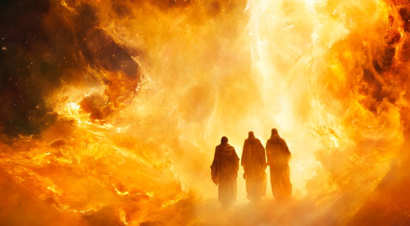 Illustration of three men in a fire, to illustrate the article 