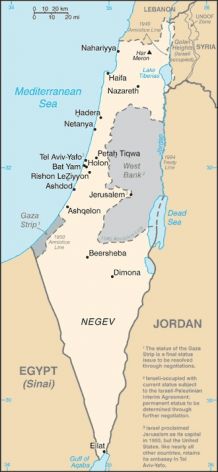 Map of Israel and Gaza from CIA World Factbook.
