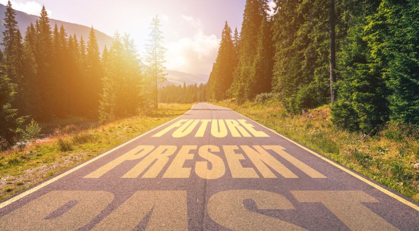 Graphic showing the words past, present and future on a road disappearing into the distance to illustrate the article Jesus Christ Is the Same Yesterday, Today and Forever.