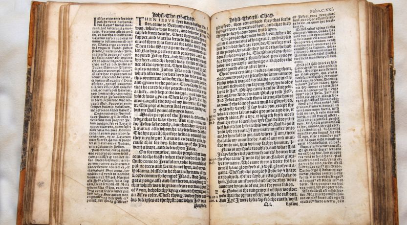 Photo of a Tyndale Bible to illustrate the article Killed for Translating the Bible