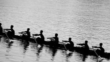 Photo of the nine-man crew that shocked the rowing world in the early to mid-1930s, especially at the 1936 Berlin Olympics. This illustrates the article Olympic Legends: The Boys in the Boat.