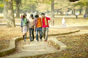 Relationships: friends in a park.