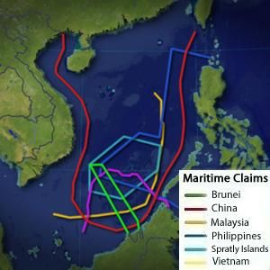 Conflicting claims to the South China Sea (VOA map).