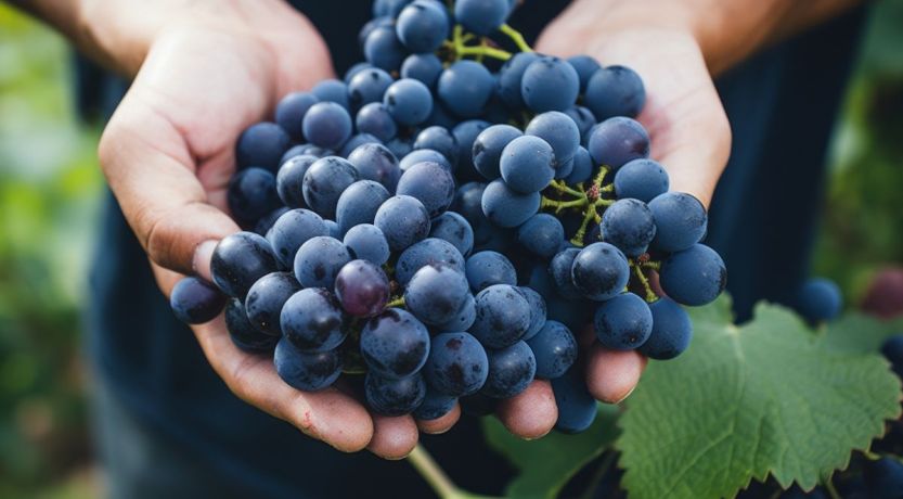 Close-up of male hands holding a bunch of dark blue grapes to illustrate the article  The Parable of the Vineyard Workers. Lightstock.com/LoginovVados