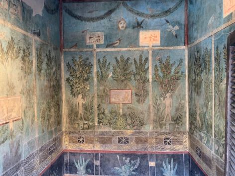 <p>Wall frescoes uncovered in Pompeii.</p>