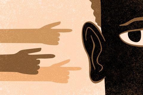 Illustration of hands pointing at a face, to illustrate the article What Does the Bible Say About Persecution?