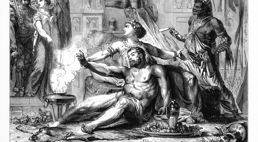 Graphic of Samson with Delilah after his hair had been cut off to illustrate the article 