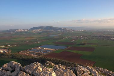 From the top of Tel Megiddo, visitors can see the lush and fertile Plain of Megiddo in the Jezreel Valley.