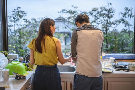 Washing dishes together