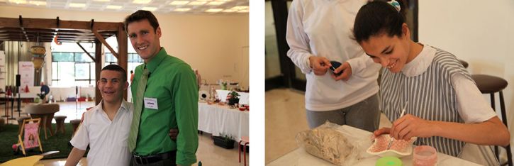 <p>Foundation Outreach International volunteer Joel Bosserman (right) stands with one of his students at an art<br />
sale featuring work by students at the YMWA Centre for Special Education in Amman, Jordan; one of the YMWA<br />
Centre’s students paints a craft</p>