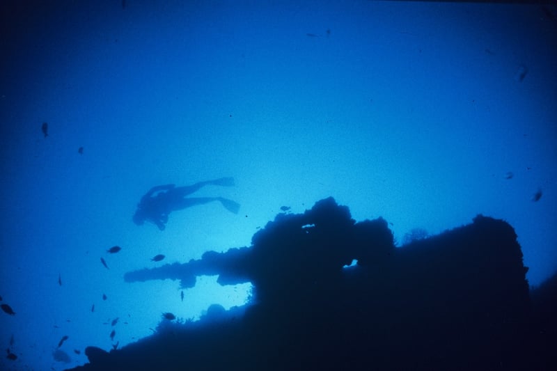 Barnacles now cover the gun deck on the bow of the SS Coolidge.