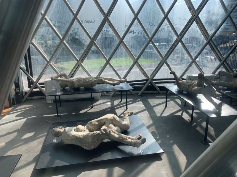 <p>Archaeologists made&nbsp;casts from the molds left by bodies buried by the pumice and ash at Pompeii (photos by David Treybig).</p>