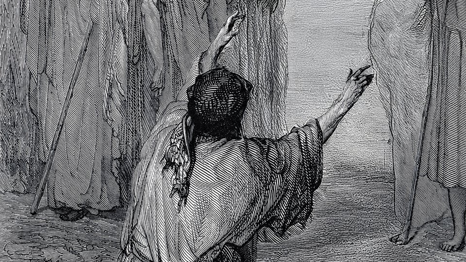 Artwork of a person begging for healing