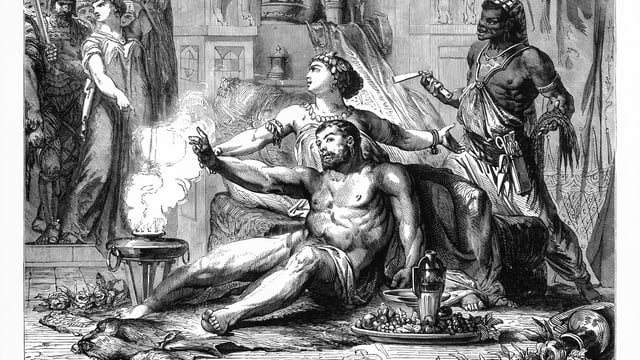 Graphic of Samson with Delilah after his hair had been cut off to illustrate the article 