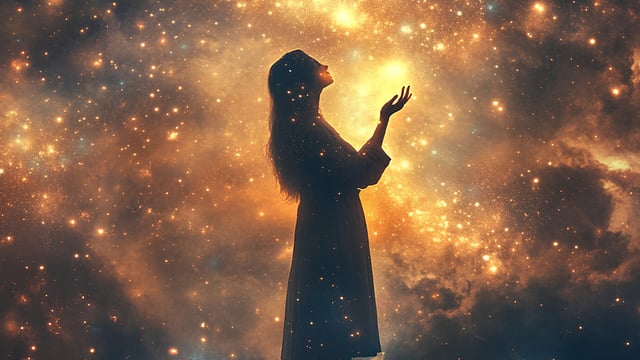 Illustration of a silhouetted woman with the universe as the backdrop, to illustrate the article 