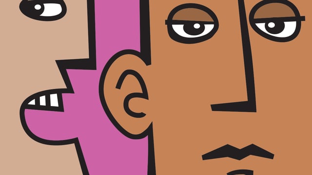 Graphic of a person talking into another person's ear