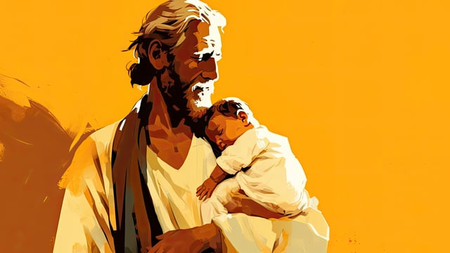 Illustration of Abraham holding baby Isaac to illustrate the article What Is Biblical Patriarchy?