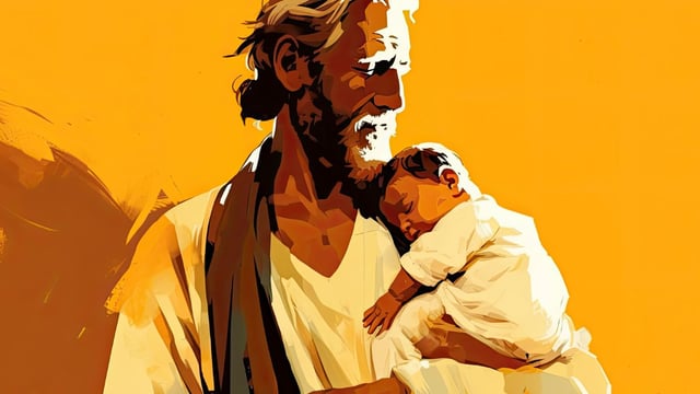 Illustration of Abraham holding baby Isaac to illustrate the article What Is Biblical Patriarchy?