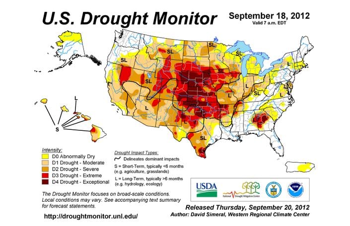 U.S. Drought Monitor map from Drought.gov illustrating 