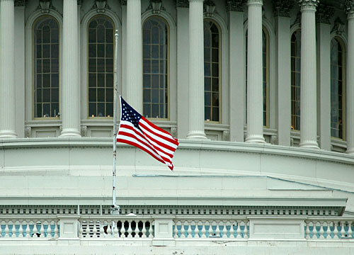 U.S. flag at half-mast at Capitol. In times of tragedy, where should we look for help? (Wikimedia Commons)