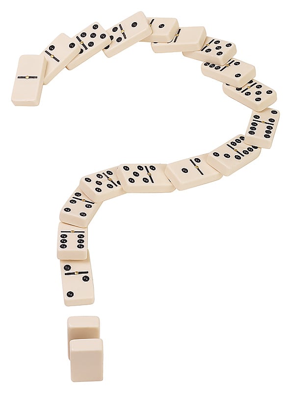 Who Is to Blame? (with question mark of dominoes).