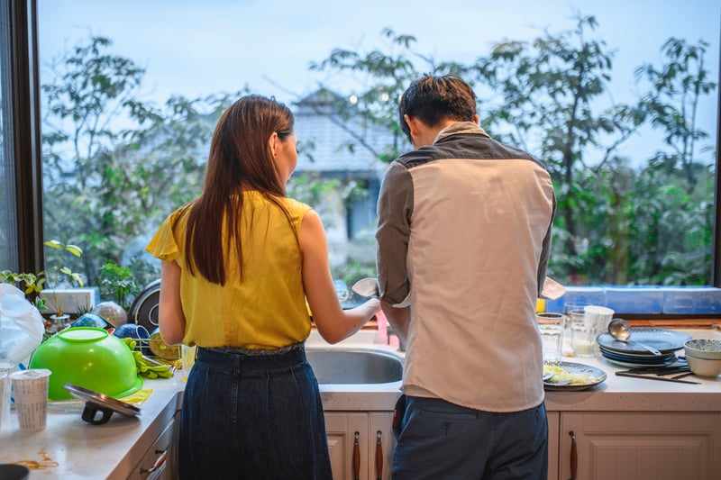 Washing dishes together