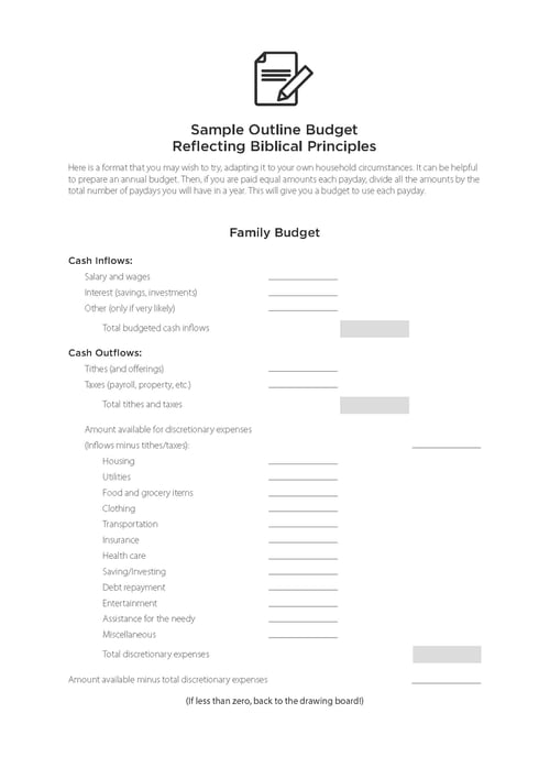 Sample Outline Budget Reflecting Biblical Principles