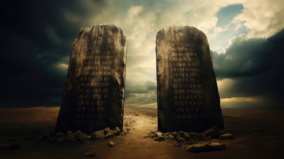 A graphic of the tablets of the 10 Commandments to illustrate the article 