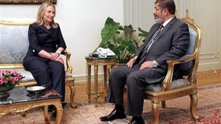 U.S. Secretary of State Hillary Clinton meets with Egyptian President Mohammed Morsi in July 2012. (U.S. State Department photo; public domain.)