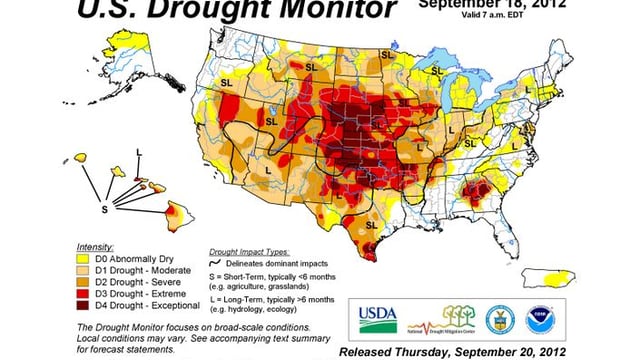 U.S. Drought Monitor map from Drought.gov illustrating 