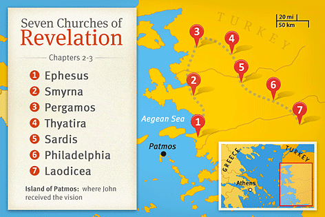 Map Of Patmos And The Seven Churches Of Revelation Seven Churches Of Revelation